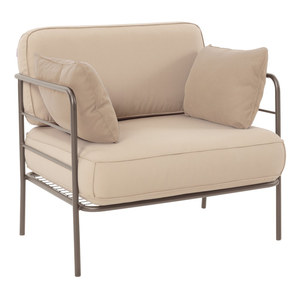 SELSEY Fotel ogrodowy Preggel w tkaninie hydrofobowej beżowy/ beżowowy stelaż