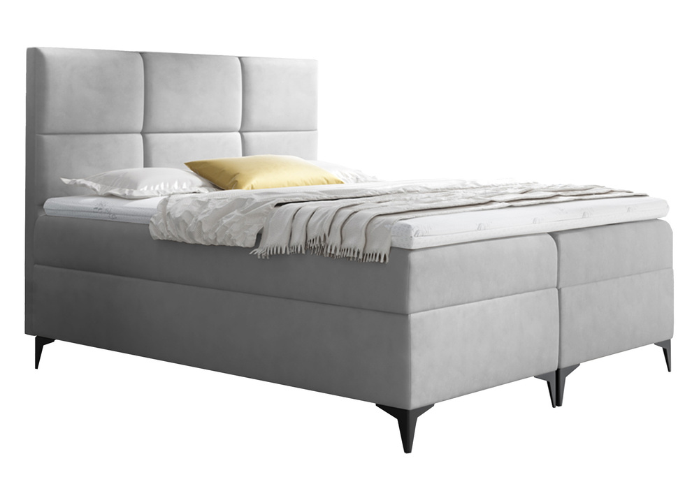 SELSEY Łóżko kontynentalne Firome 160x200 z dwoma pojemnikami, materacem i topperem jasnoszare hydrofobowe