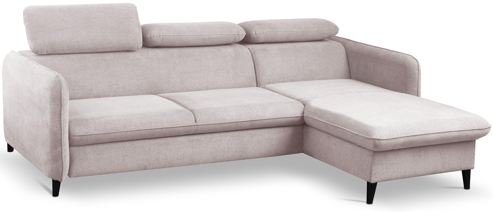 SELSEY Narożnik z funkcją spania Drene L-kształtny prawostronny z regulowanymi zagłówkami i pojemnikiem beżowy szenil hydrofobowy