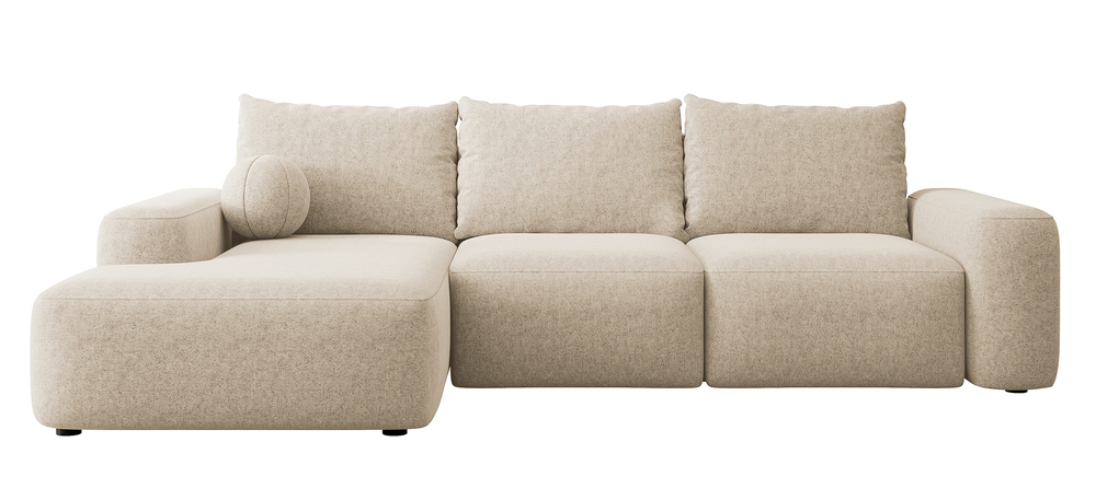 SELSEY Narożnik z funkcją spania Carnos L-kształtny z piłką, pojedyncze poduszki beżowy szenil hydrofobowy lewostronny