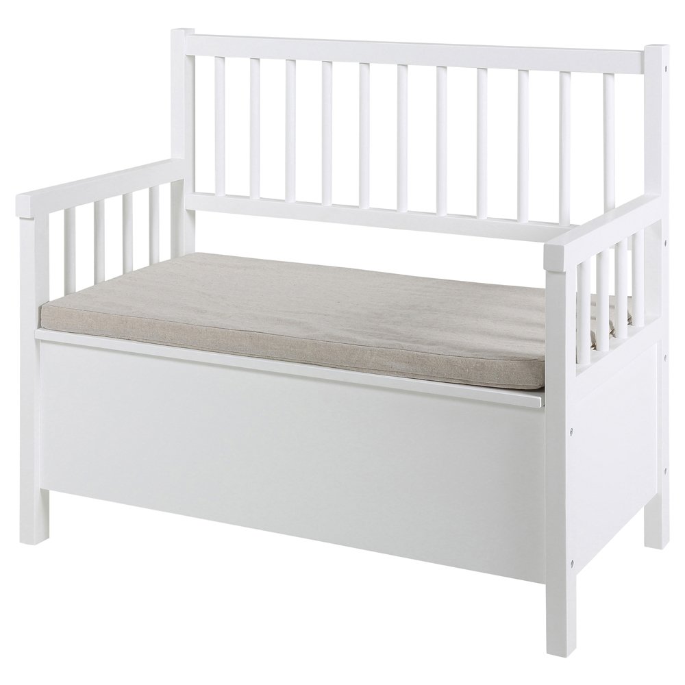 SELSEY Ławka do przedpokoju Kotoriba 48x90 cm biała z oparciem i schowkiem