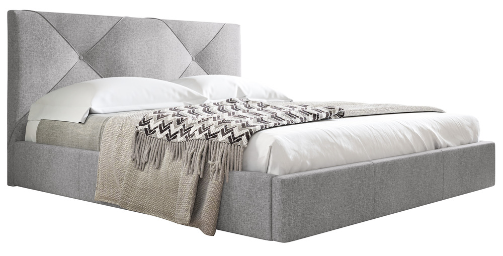 SELSEY Łóżko tapicerowane 140x200 cm Karinio z pojemnikiem na pościel jasnoszare plecionka