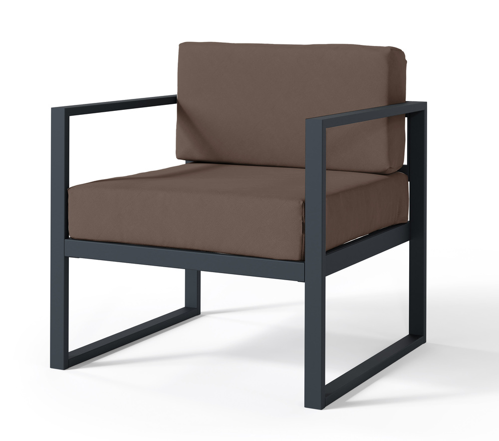 SELSEY Fotel ogrodowy Dywilly w tkaninie hydrofobowej brązowy/ czarny stelaż