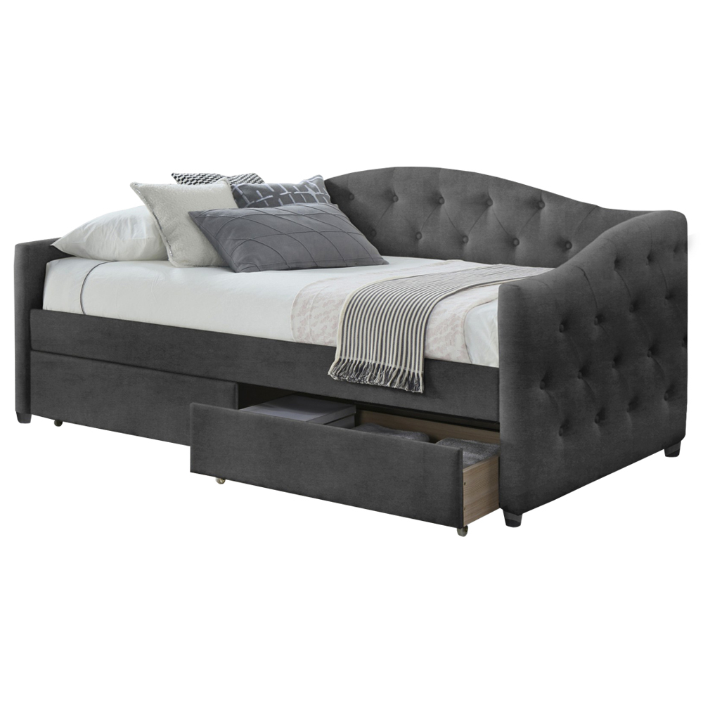 SELSEY Łóżko tapicerowane Navarno z szufladami 90x200 cm popielate