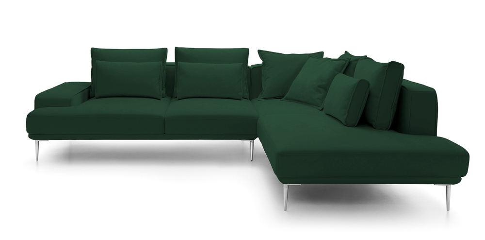 SELSEY Narożnik z funkcją spania Mesito L-kształtny lewostronny zielony welur nogi srebrne