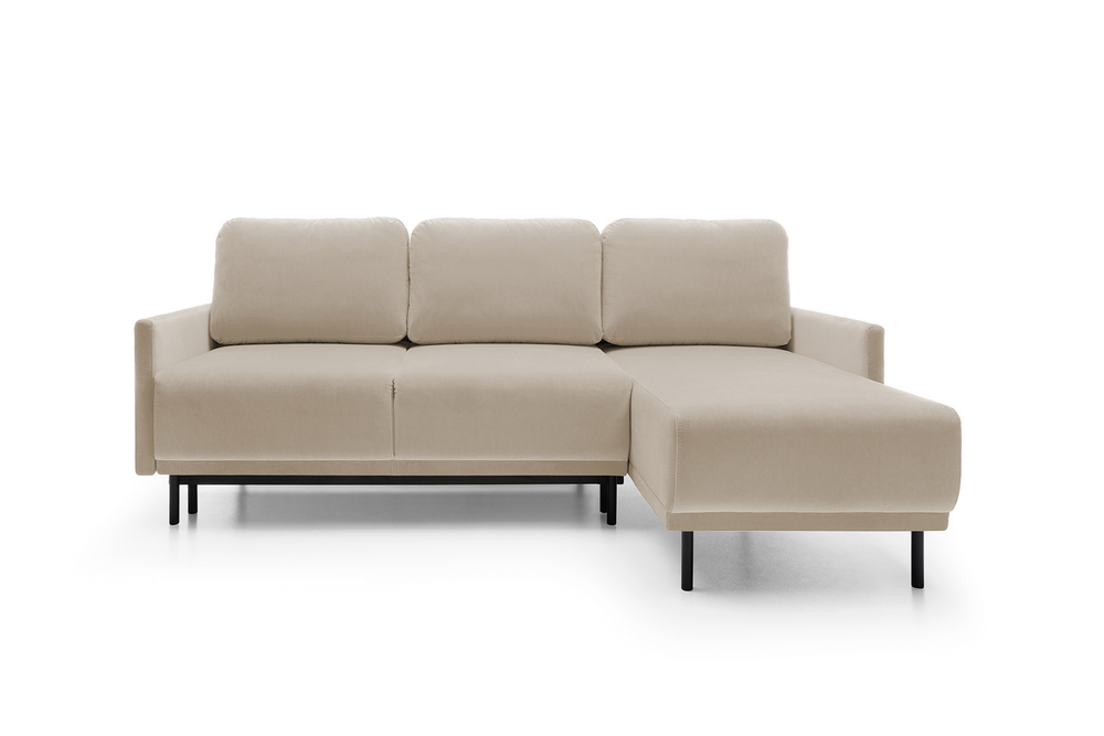 SELSEY Narożnik rozkładany Hamiel L-kształtny z pojemnikiem uniwersalny jasnobeżowy velvet hydrofobowy z funkcją spania