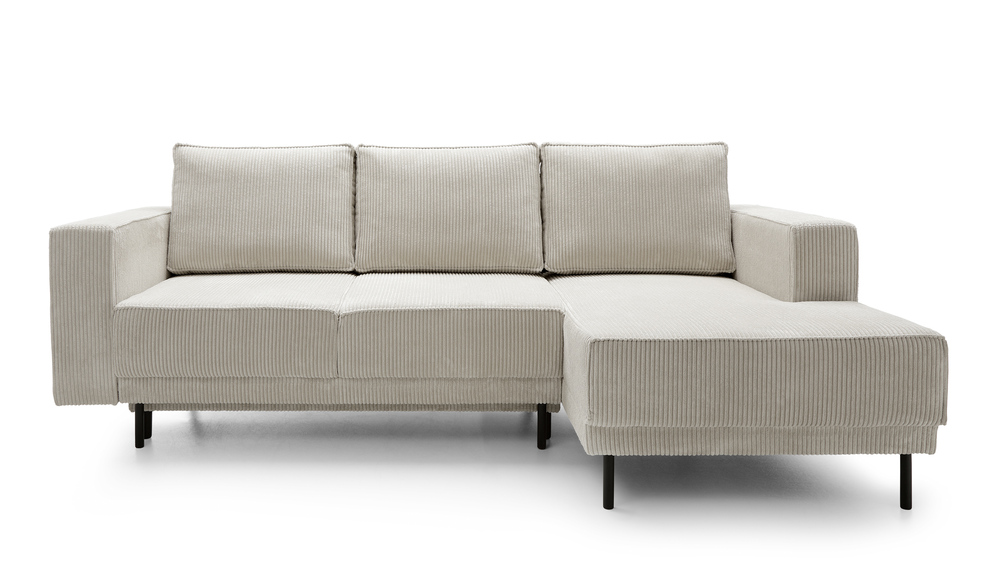 SELSEY Narożnik z funkcją spania Rodario mini L-kształtny z pojemnikiem szarobeżowy sztruks prawostronny