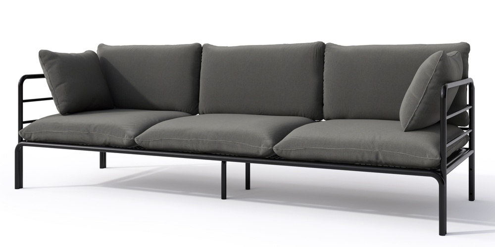 SELSEY Sofa ogrodowa trzyosobowa Worcully w tkaninie hydrofobowej antracytowa/ czarny stelaż