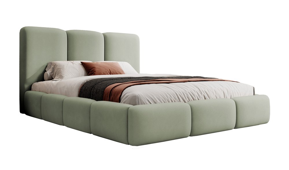 SELSEY Łóżko tapicerowane 160x200 cm Bauro z pojemnikiem z metalowym stelażem szałwiowe welur