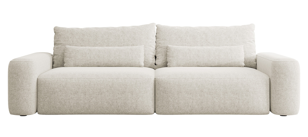 SELSEY Kanapa rozkładana trzyosobowa Carnos kremowa szenil hydrofobowy nogi czarne