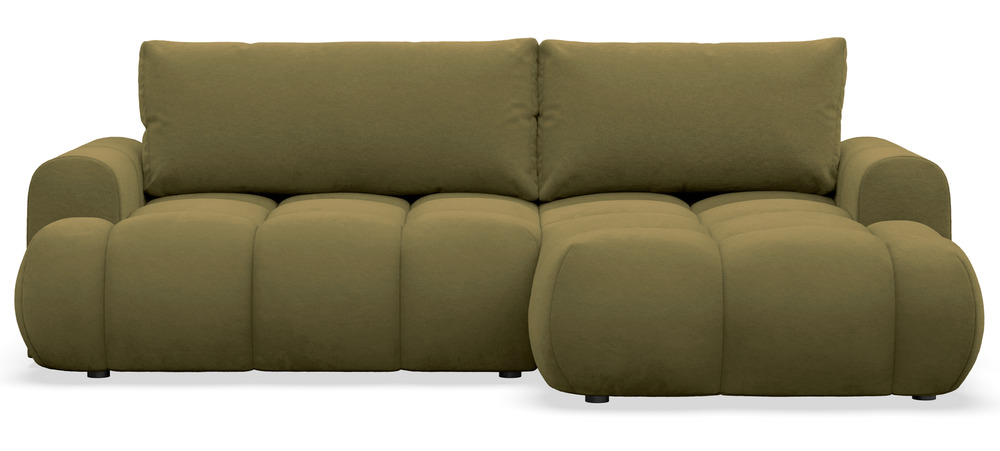 SELSEY Narożnik z funkcją spania Ombo Mini L-kształtny prawostronny z pojemnikiem oliwkowy welur hydrofobowy