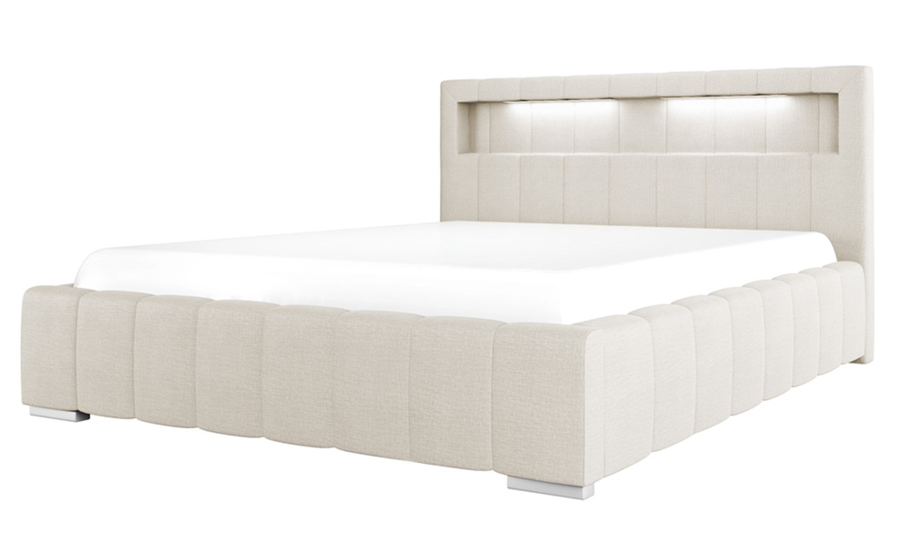 SELSEY Łóżko tapicerowane Foenum 200x200 ze stelażem metalowym i pojemnikiem kremowe hydrofobowe