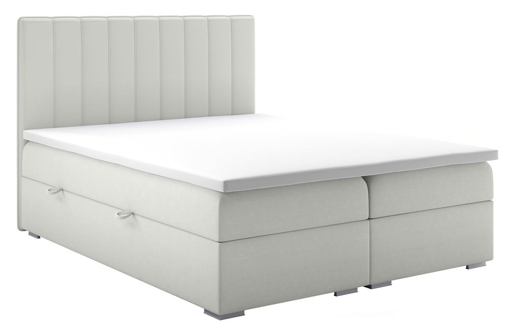 SELSEY Łóżko kontynentalne 180x200 cm Hunbert z pojemnikami i topperem jasnobeżowe welur hydrofobowy