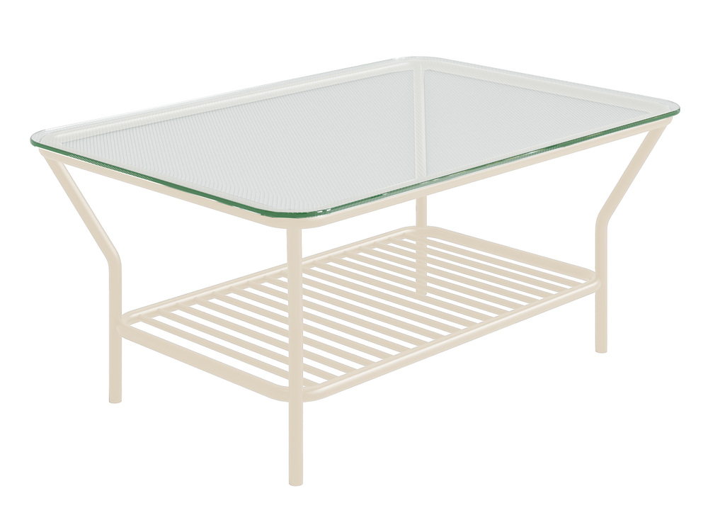 SELSEY Stolik kawowy Preggel 122x62 cm szklany blat/ kremowy stelaż