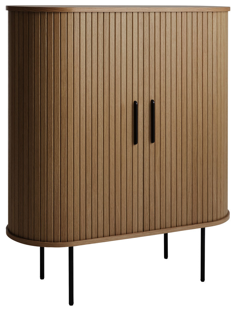 SELSEY Komoda wysoka Gativel 100 cm z uchwytami na kieliszki lamele dąb palony