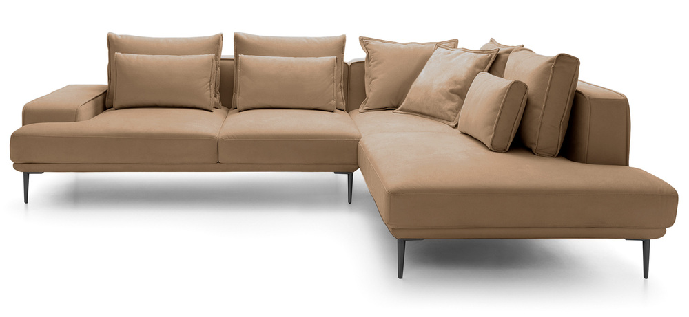 SELSEY Narożnik z funkcją spania Mesito L-kształtny lewostronny beżowy welur nogi czarne