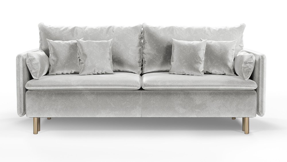 SELSEY Kanapa rozkładana trzyosobowa Gennario z pojemnikiem na złotych nogach jasnoszara welur łatwoczyszczący