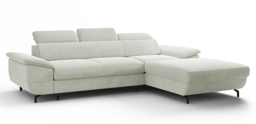 SELSEY Narożnik z funkcją spania Lambo L-kształtny z regulowanymi zagłówkami i pojemnikiem szary welur łatwoczyszczący prawostronny