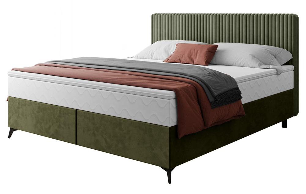 SELSEY Łóżko kontynentalne 160x200 cm Falwo z pojemnikiem oliwkowe gruby sztruks