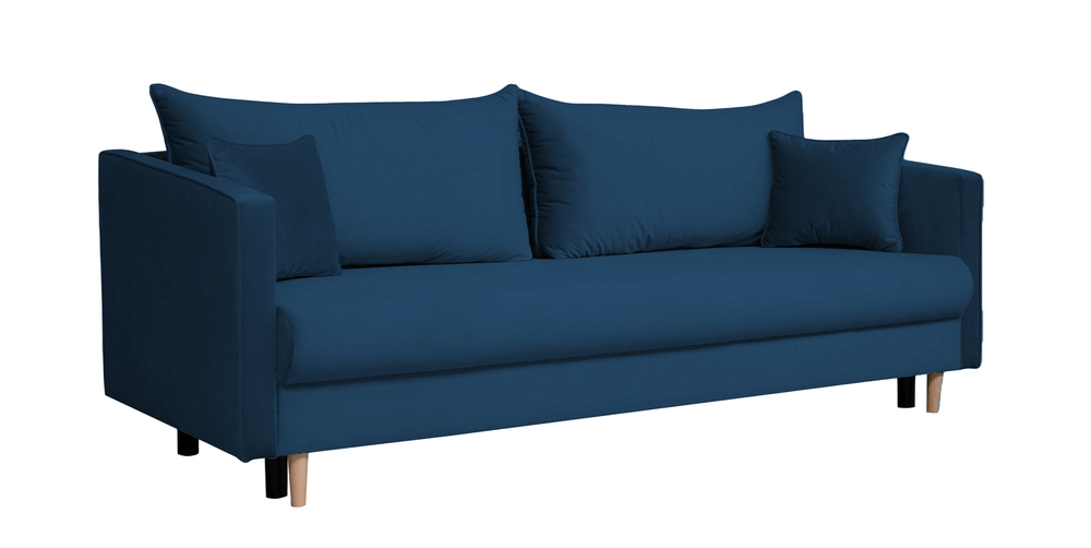 SELSEY Kanapa rozkładana trzyosobowa Merauke z pojemnikiem ciemnoniebieska velvet