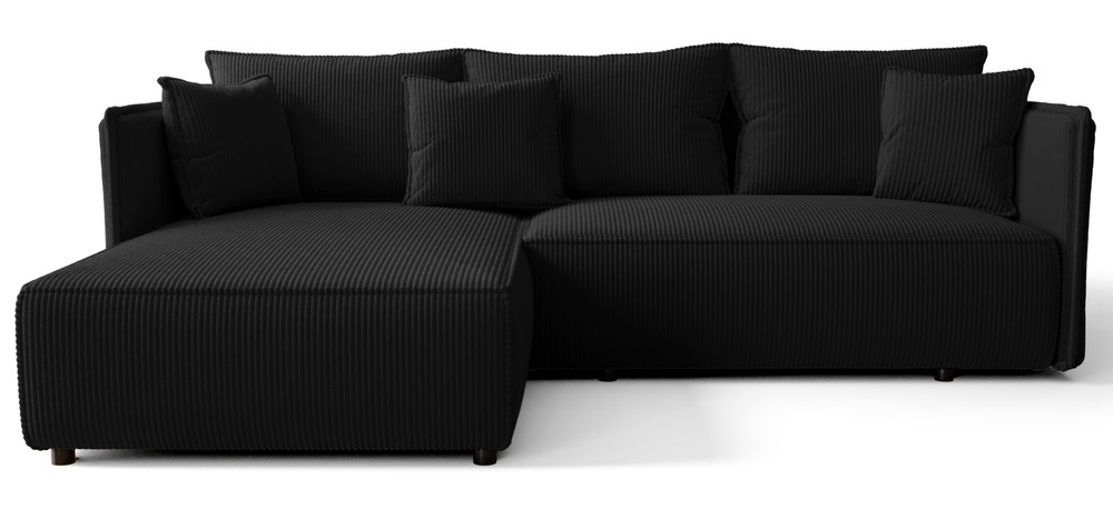 SELSEY Narożnik z funkcją spania Serelto L-kształtny lewostronny z pojemnikiem czarny sztruks