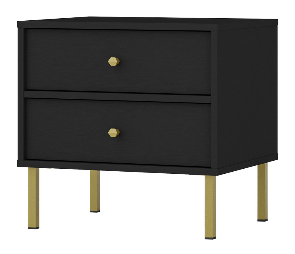 SELSEY Szafka nocna Oktio z dwiema szufladami 52 cm czarny grafit na złotych nogach