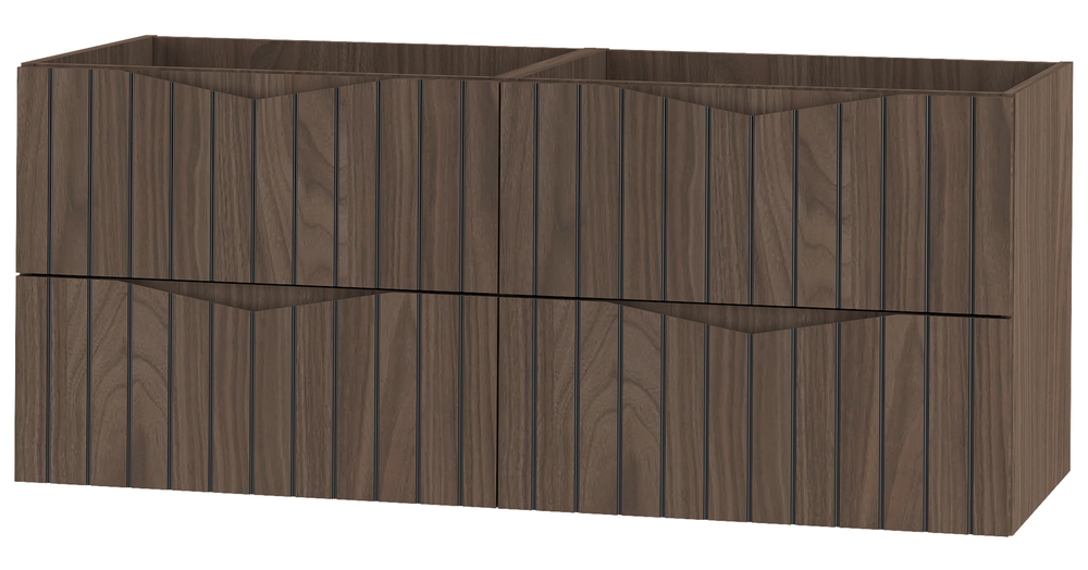 SELSEY Zestaw łazienkowy z dwiema szafkami pod umywalkę Stella 120 cm ryflowane fronty orzech / czarny mat