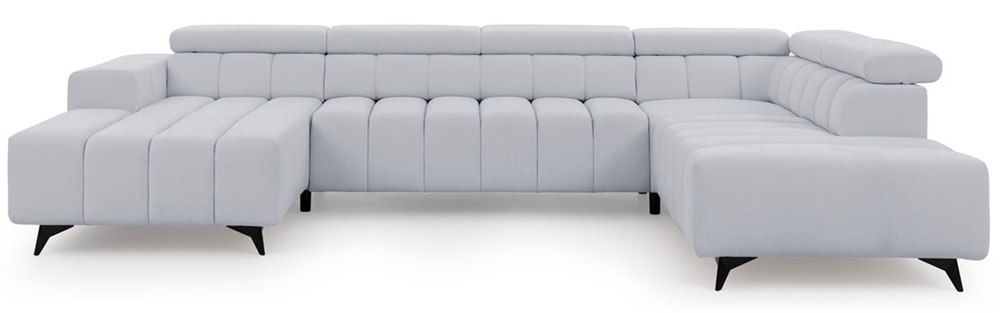 SELSEY Narożnik z funkcją spania Ragussino U-kształtny z regulowanymi zagłówkami i dwoma pojemnikami jasnoszary szenil prawostronny