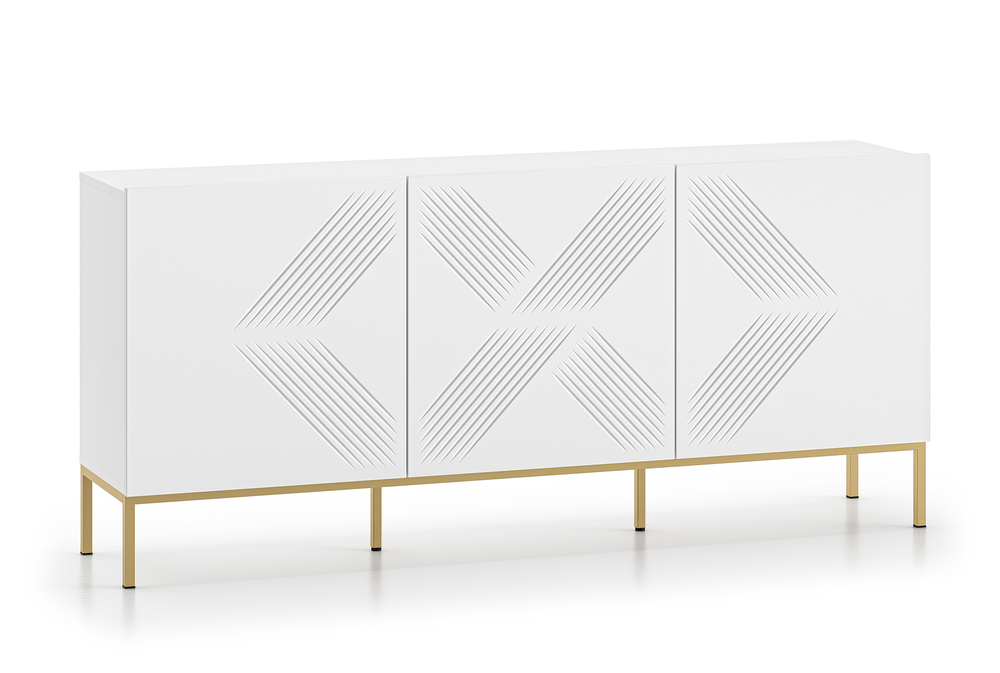SELSEY Komoda trzydrzwiowa Nebbato 170 cm biała ze złotym stelażem