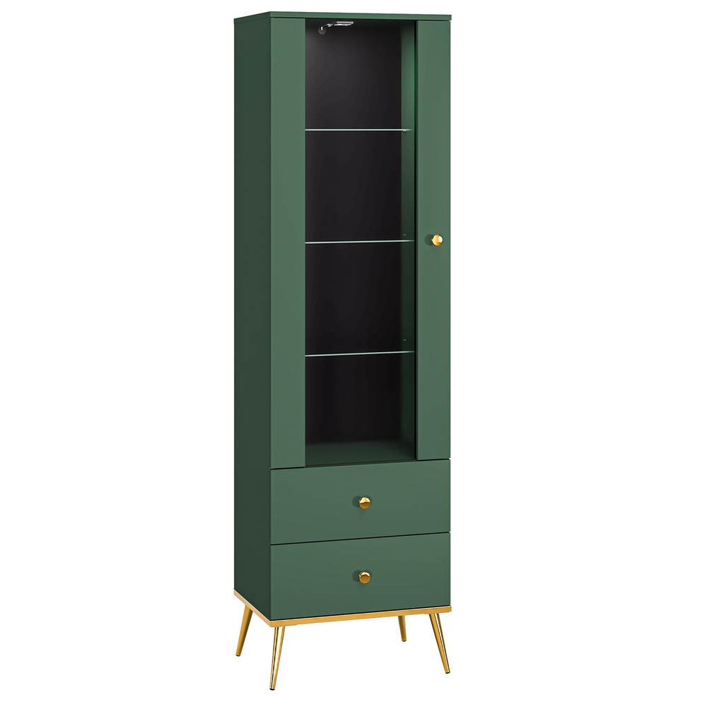 SELSEY Witryna wysoka Maturie z oświetleniem LED i dwoma szufladami 55 cm Zielony