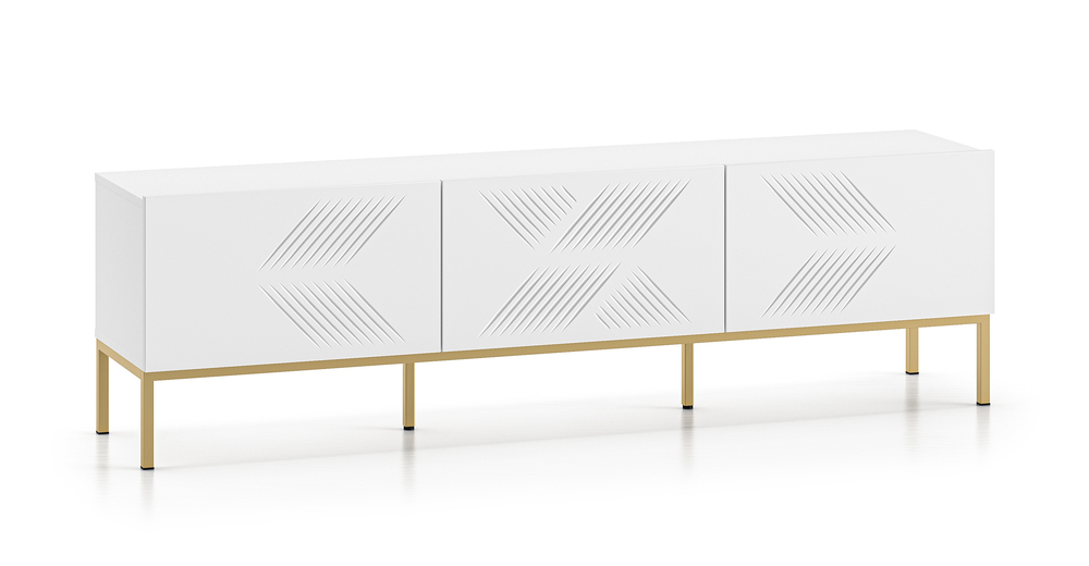 SELSEY Szafka RTV Nebbato 170 cm biała ze złotym stelażem