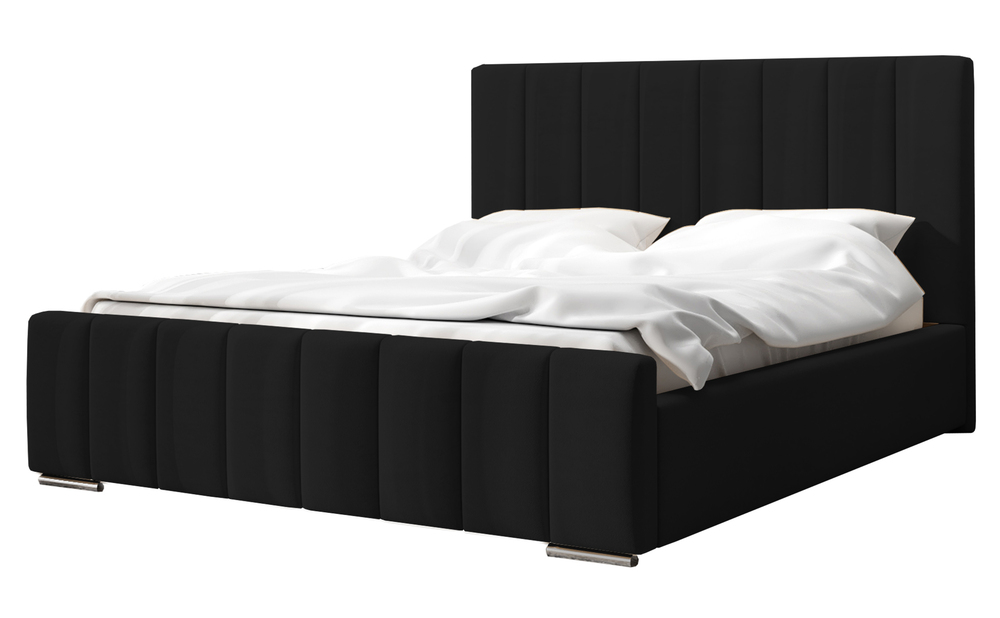 SELSEY Łóżko tapicerowane 140x200 cm Makonis z pojemnikiem i drewnianym stelażem z podnośnikiem sprężynowym czarne welur