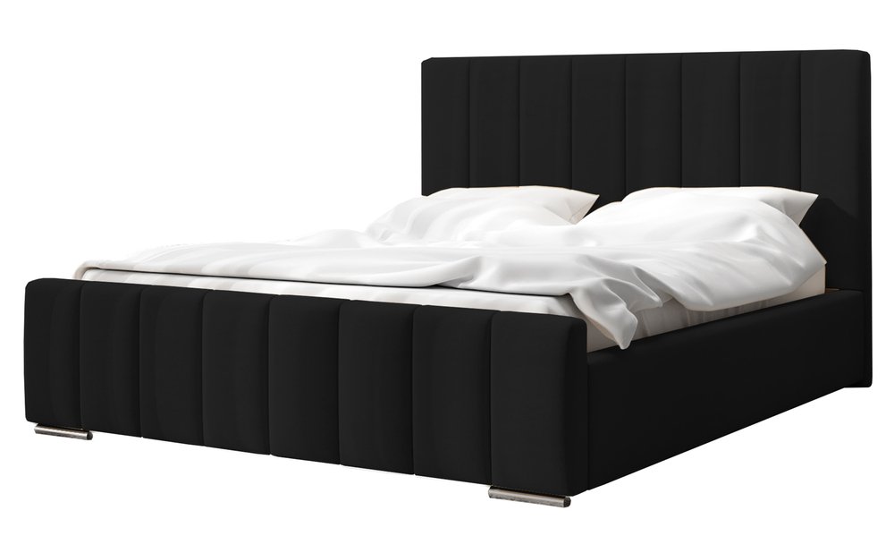 SELSEY Łóżko tapicerowane 140x200 cm Makonis z pojemnikiem i drewnianym stelażem z podnośnikiem sprężynowym czarne welur