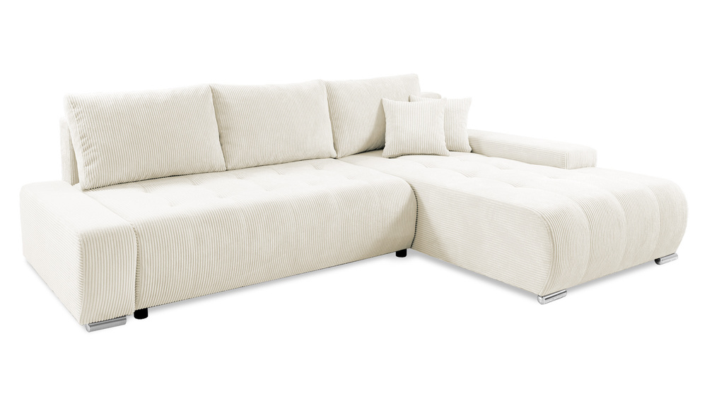 SELSEY Narożnik z funkcją spania Magliano L-kształtny z pojemnikiem kremowy sztruks prawostronny