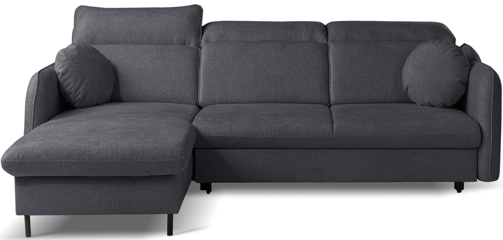 SELSEY Narożnik z funkcją spania Belvo L-kształtny lewostronny z regulowanymi zagłówkami i pojemnikiem grafitowy szenil hydrofobowy łatwoczyszczący