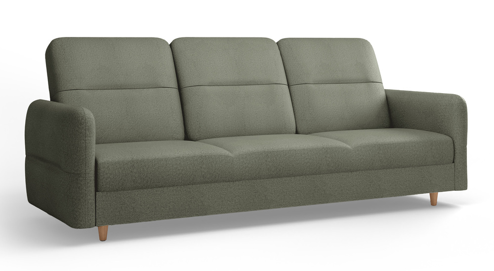 SELSEY Kanapa rozkładana trzyosobowa Dakari z pojemnikiem oliwkowa welur hydrofobowy