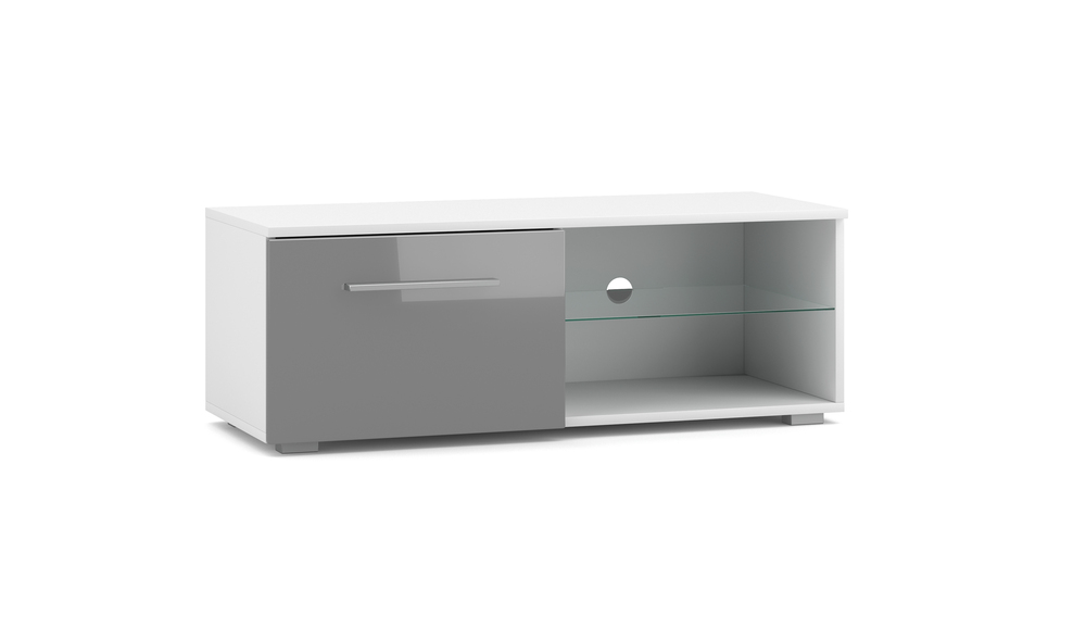 SELSEY Szafka RTV Tenus Single Biały mat / Szary połysk z oświetleniem