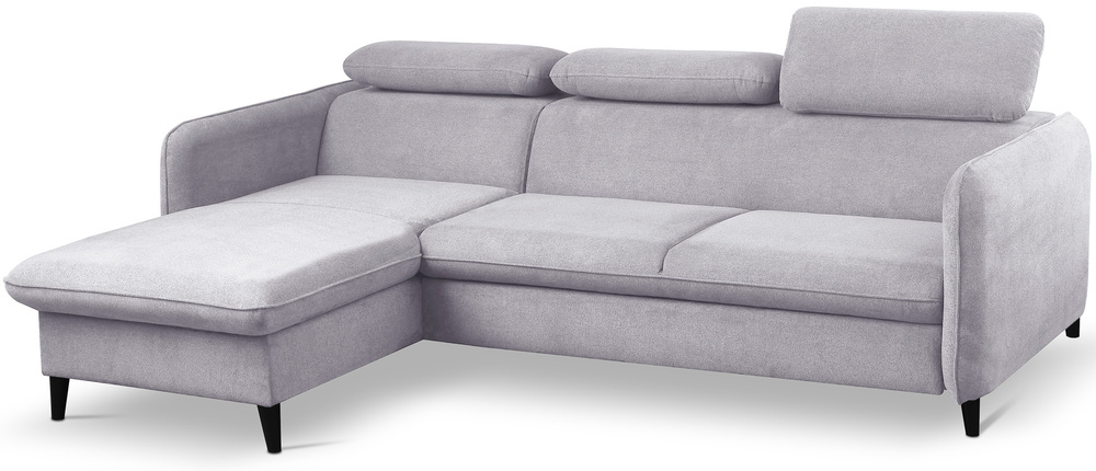 SELSEY Narożnik z funkcją spania Drene L-kształtny lewostronny z regulowanymi zagłówkami i pojemnikiem szary szenil hydrofobowy