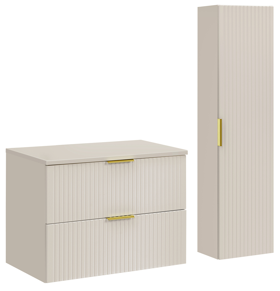 SELSEY Zestaw mebli łazienkowych Temirni z dwiema szafkami i blatem 115 cm beżowy