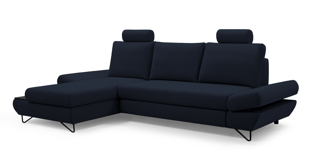 SELSEY Narożnik z funkcją spania Lazaro L-kształtny z pojemnikiem granatowy hydrofobowy lewostronny