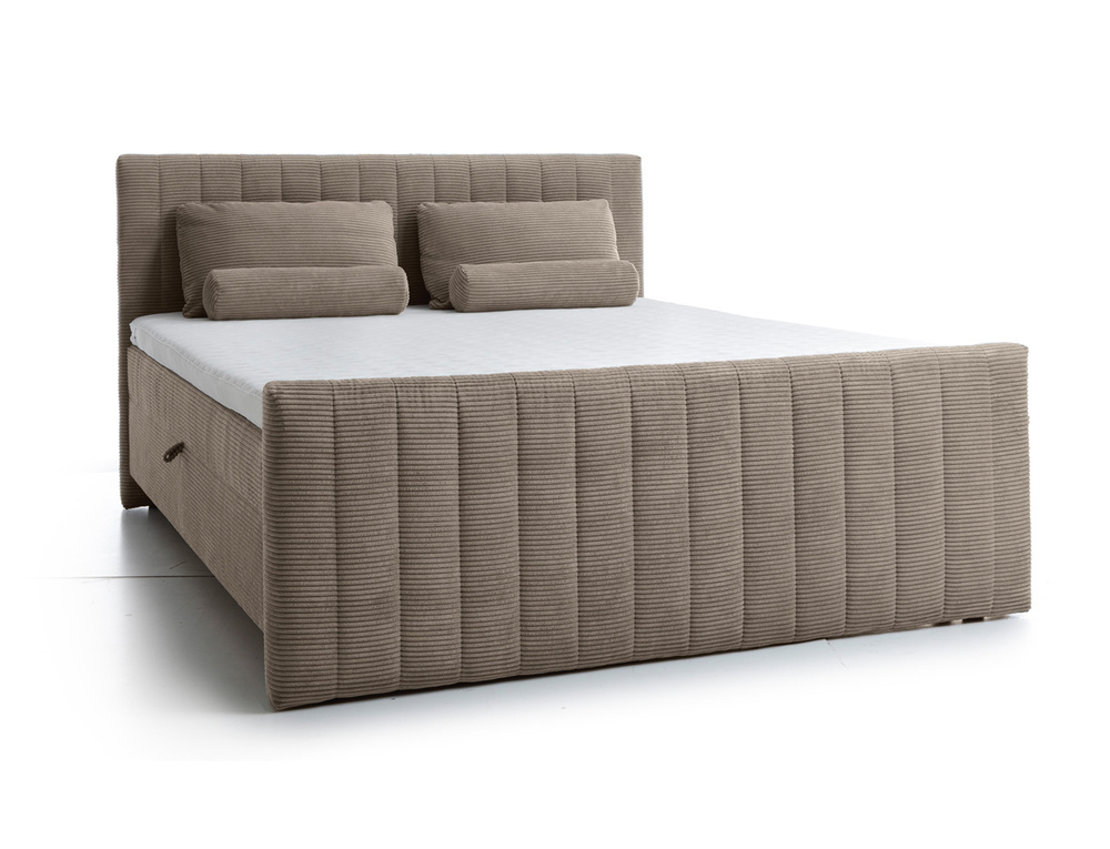 SELSEY Łóżko kontynentalne Lullabino 180x200 cm z pojemnikami i topperem szarobeżowe sztruks