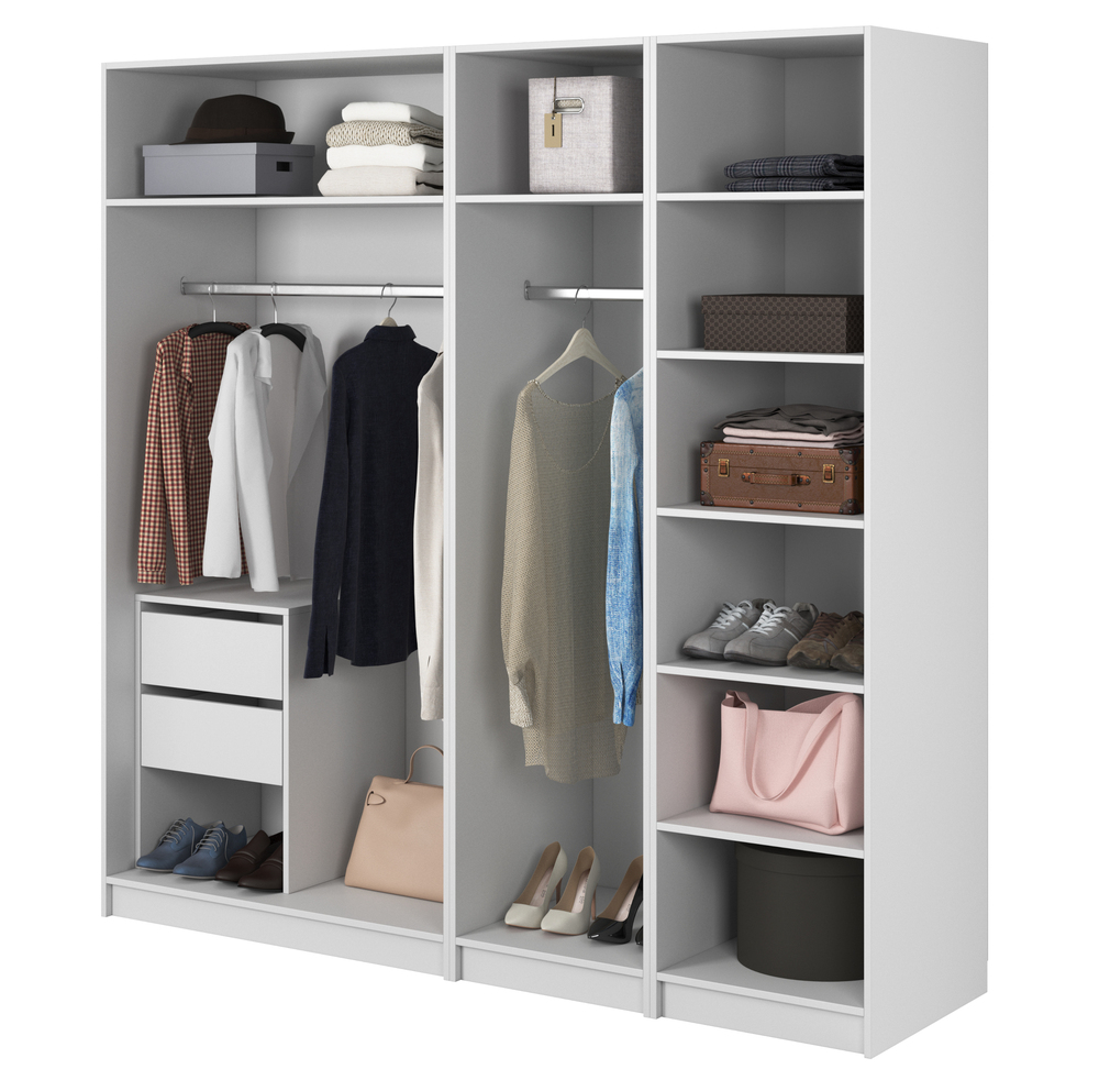 SELSEY Garderoba Kaspe z dwoma drążkami, szufladami i półkami 200 cm Biała