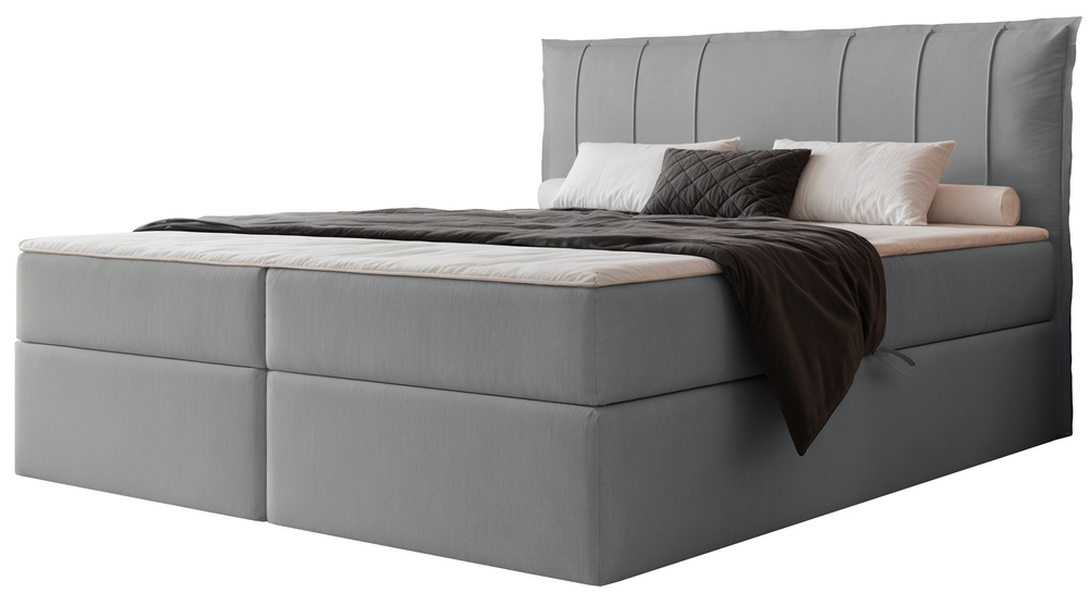 SELSEY Łóżko kontynentalne 140x200 cm Moly z materacem bonellowym i topperem szare welur hydrofobowy