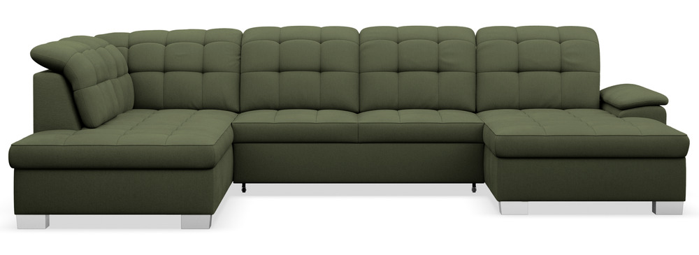 SELSEY Narożnik z funkcją spania Jamaal U-kształtny prawostronny z pojemnikiem khaki plecionka