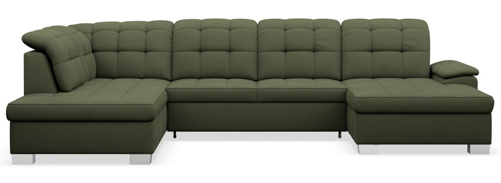 SELSEY Narożnik z funkcją spania Jamaal U-kształtny prawostronny z pojemnikiem khaki plecionka