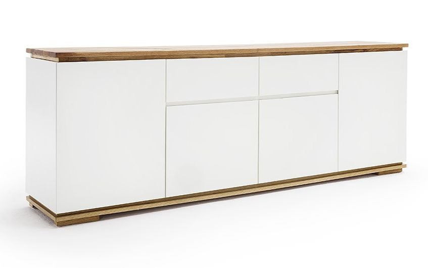 SELSEY Komoda Bridder 182 cm biały mat/dąb lity z szafkami i dwiema szufladami