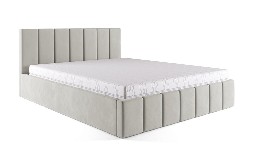 SELSEY Łóżko tapicerowane 160x200 cm Vanimo szarobeżowe z pojemnikiem stelaż drewniany