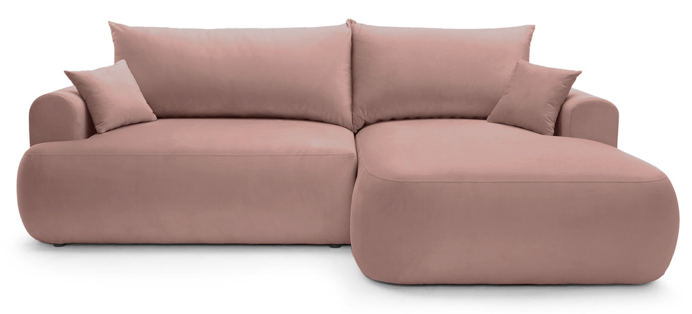 SELSEY Narożnik z funkcją spania Ovo L-kształtny prawostronny z pojemnikiem jasnoróżowy welur hydrofobowy