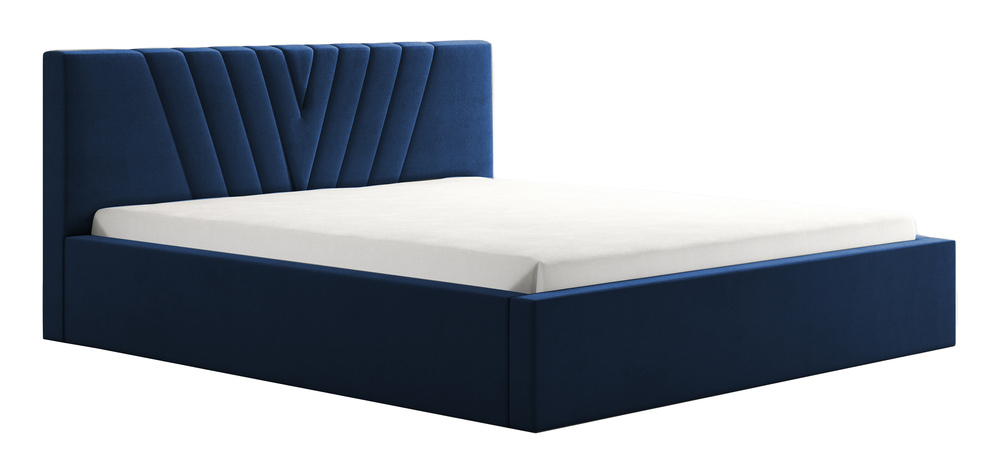 SELSEY Łóżko tapicerowane 180x200 cm Triverno z pojemnikiem stelaż metalowy granatowe