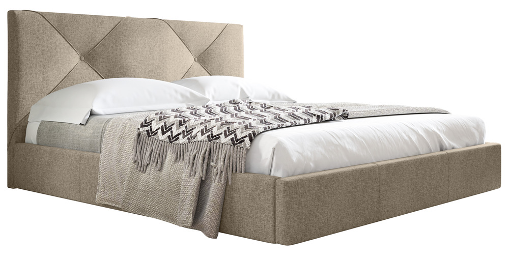 SELSEY Łóżko tapicerowane 140x200 cm Karinio z pojemnikiem na pościel beżowe plecionka